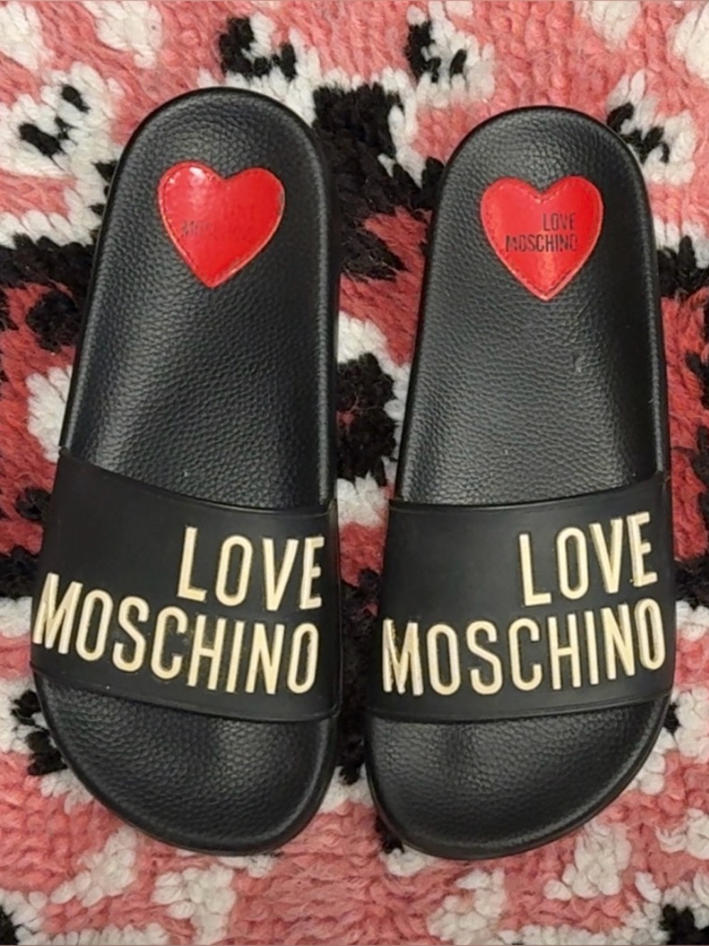 Moschino 28052 Black / White Rubber Slides Platform Sandals Size 38/7.5
